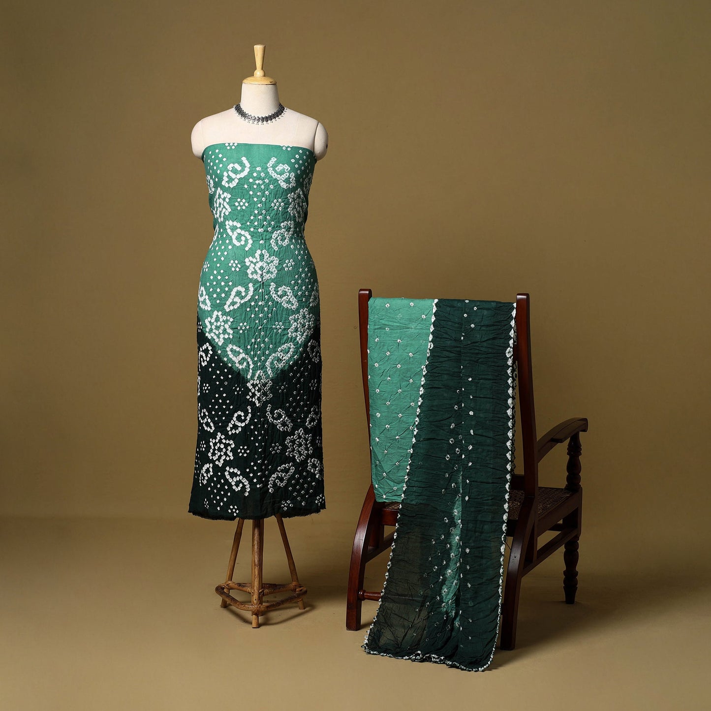 3pc kutch tie-dye satin cotton unstitched bandhani dress