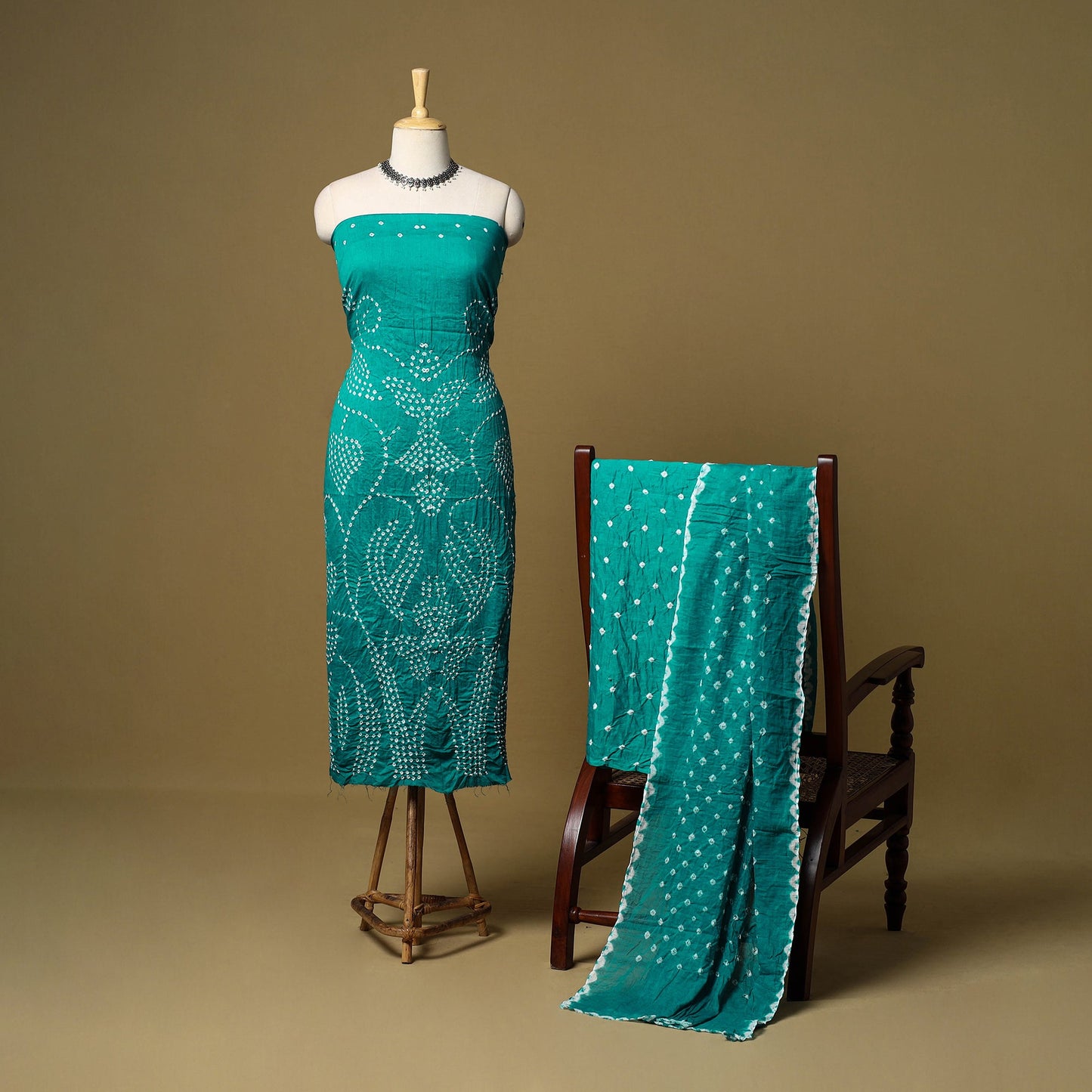 3pc kutch tie-dye satin cotton unstitched bandhani dress