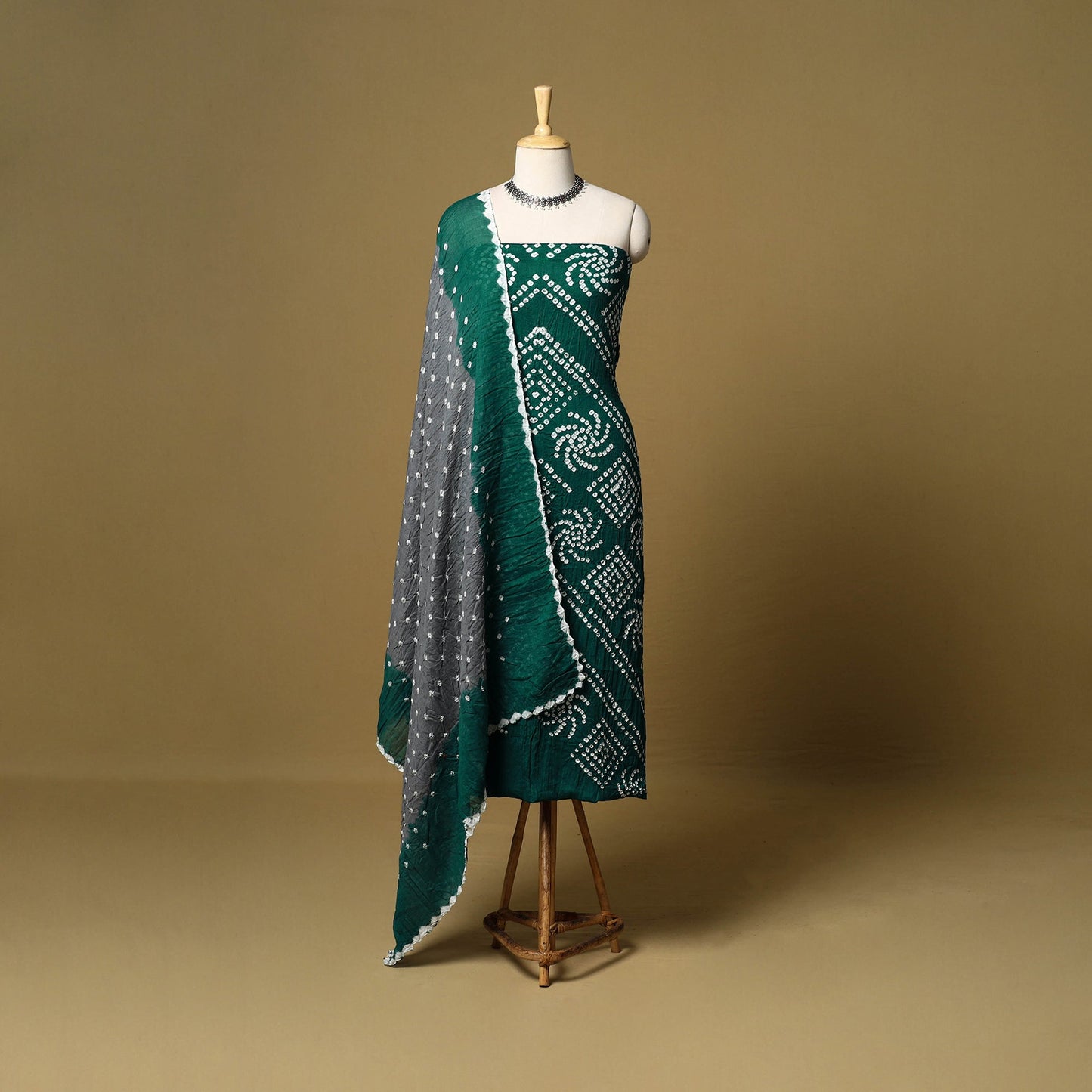 3pc kutch tie-dye satin cotton unstitched bandhani dress