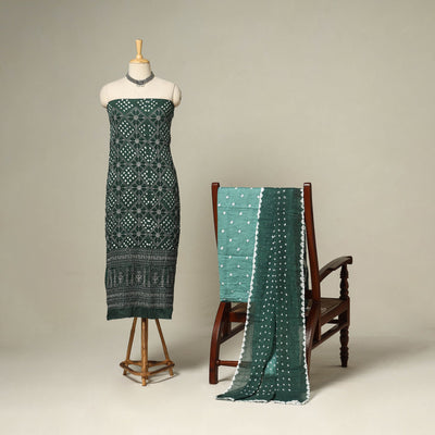 Green - 3pc kutch tie-dye satin cotton unstitched bandhani