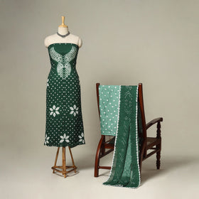 Green - 3pc kutch tie-dye satin cotton unstitched bandhani