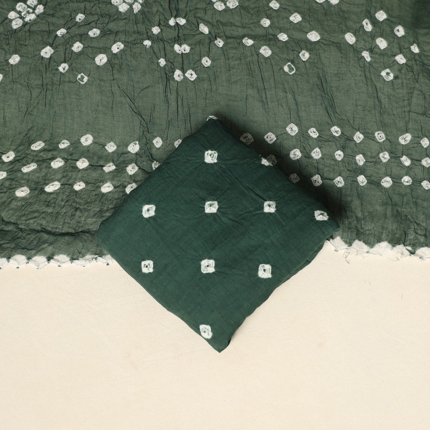 Green - 3pc kutch tie-dye satin cotton unstitched bandhani