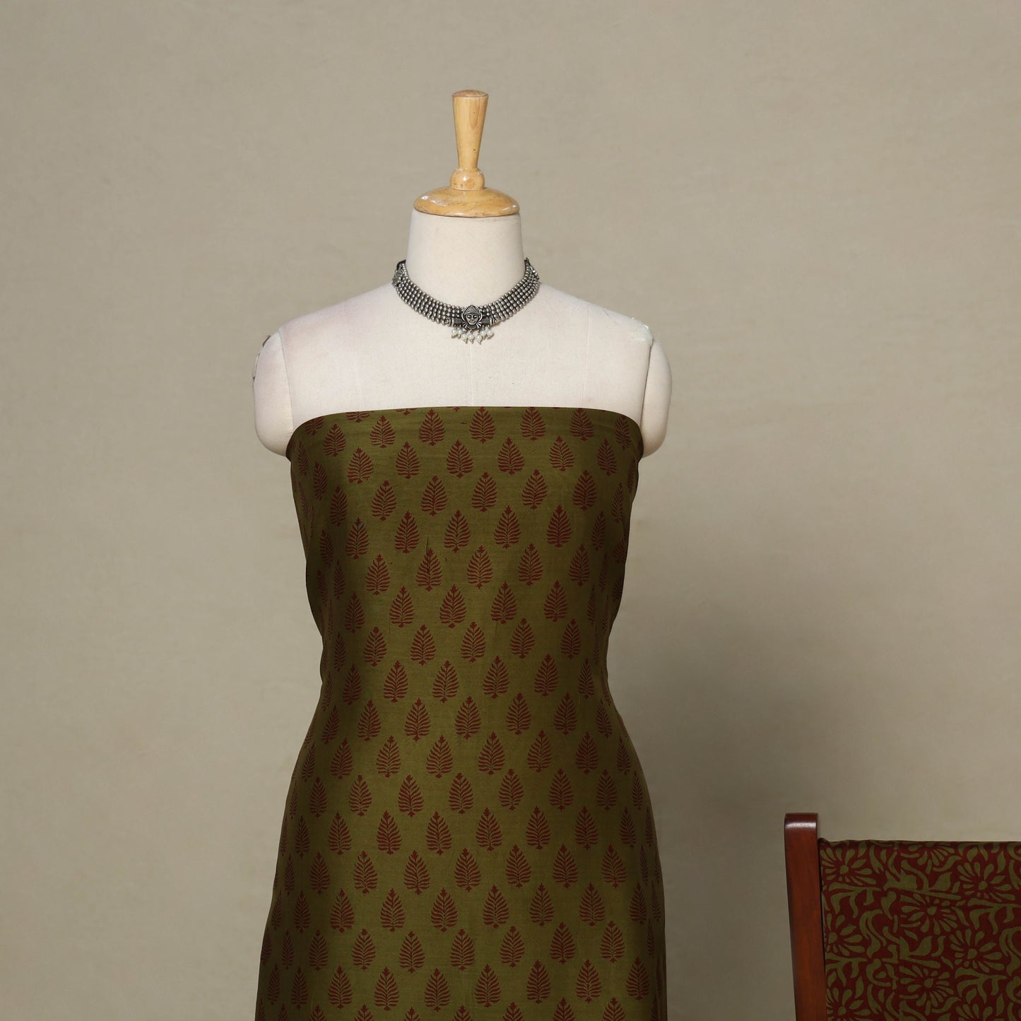 Green - 3pc maheshwari silk unstitched bagh dress material