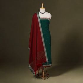 Green 3pc Mercerised Cotton Jacquard Unstitched Dress Material
