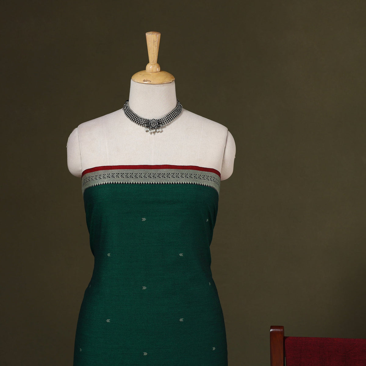 Green 3pc Mercerised Cotton Jacquard Unstitched Dress Material