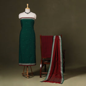 Green 3pc Mercerised Cotton Jacquard Unstitched Dress Material