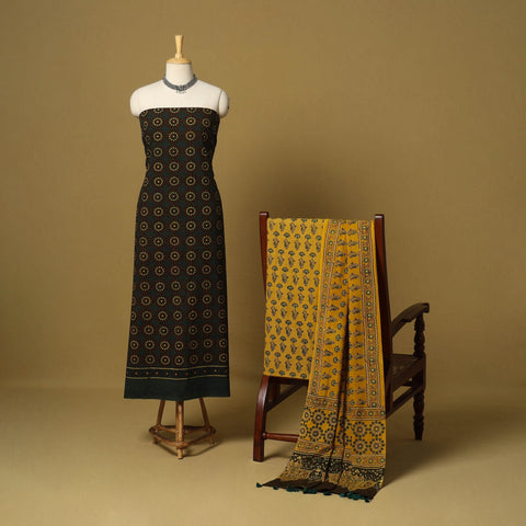 Green - 3pc natural dyed cotton unstitched dress material