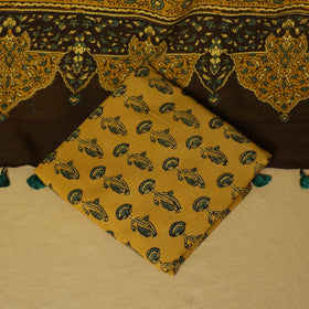 Green - 3pc natural dyed cotton unstitched dress material