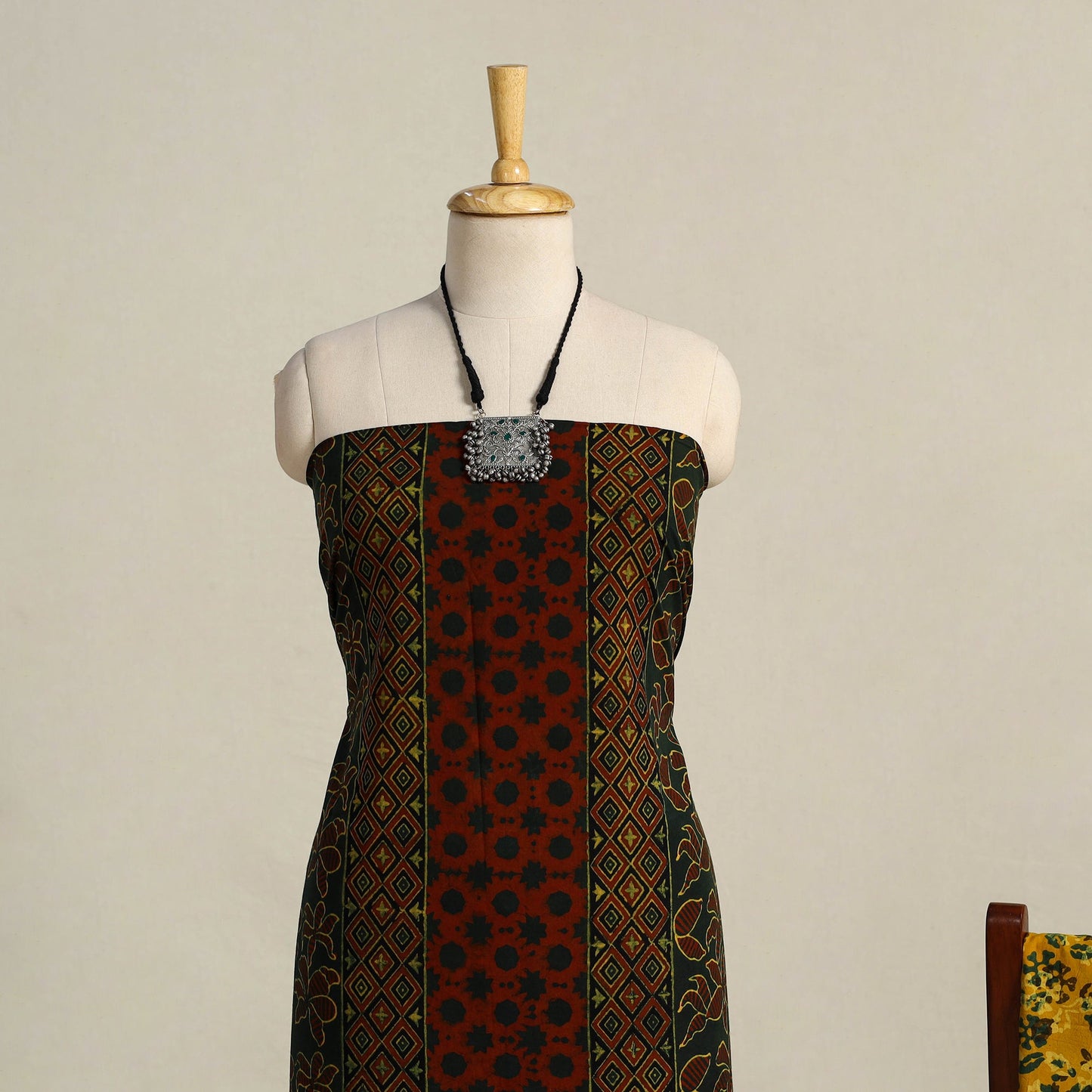 Green 3pc Block Print Natural Dyed Ajrakh Dress Material