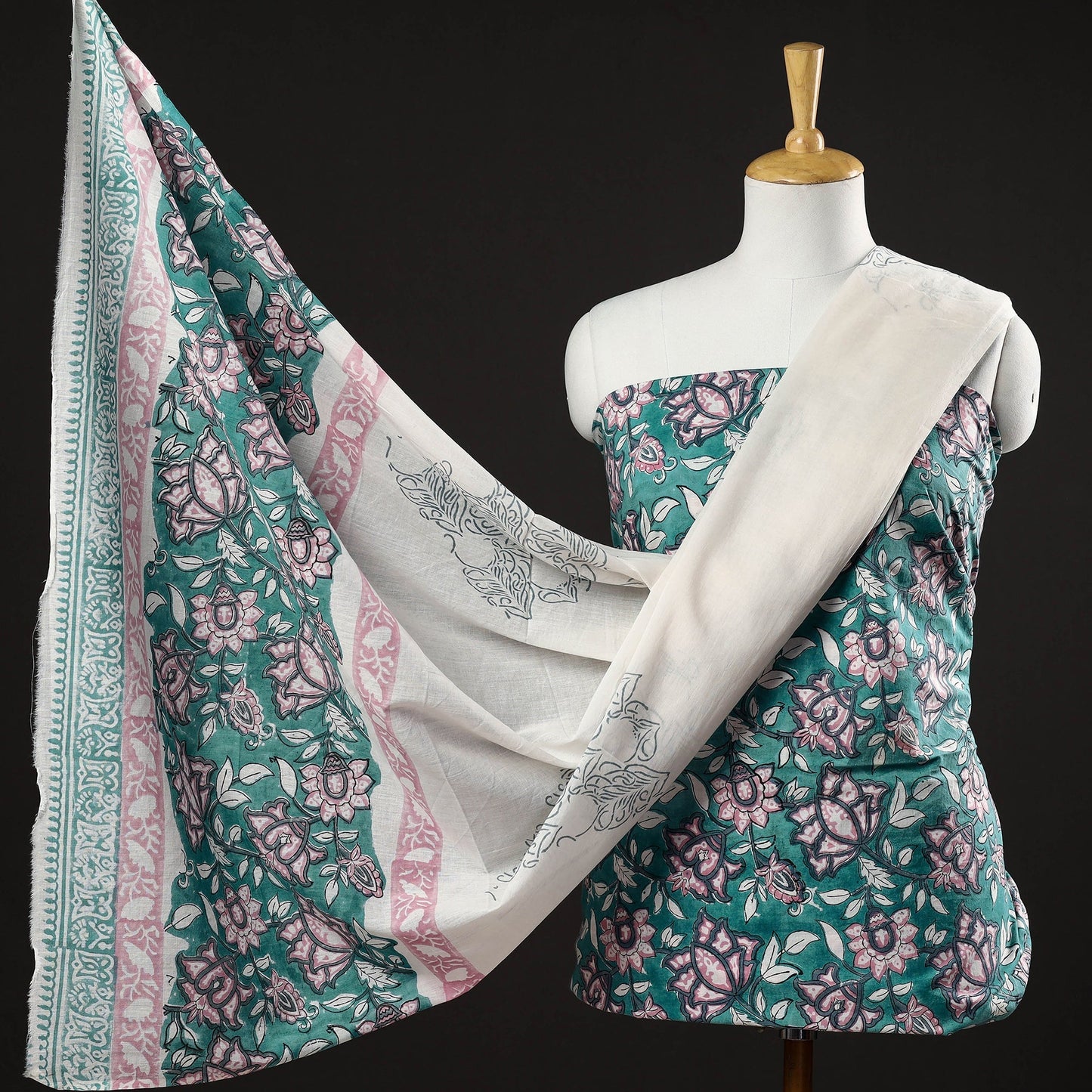 Buy 3pc Sanganeri Block Printed Cotton Suit Material Set Onine l iTokri.com