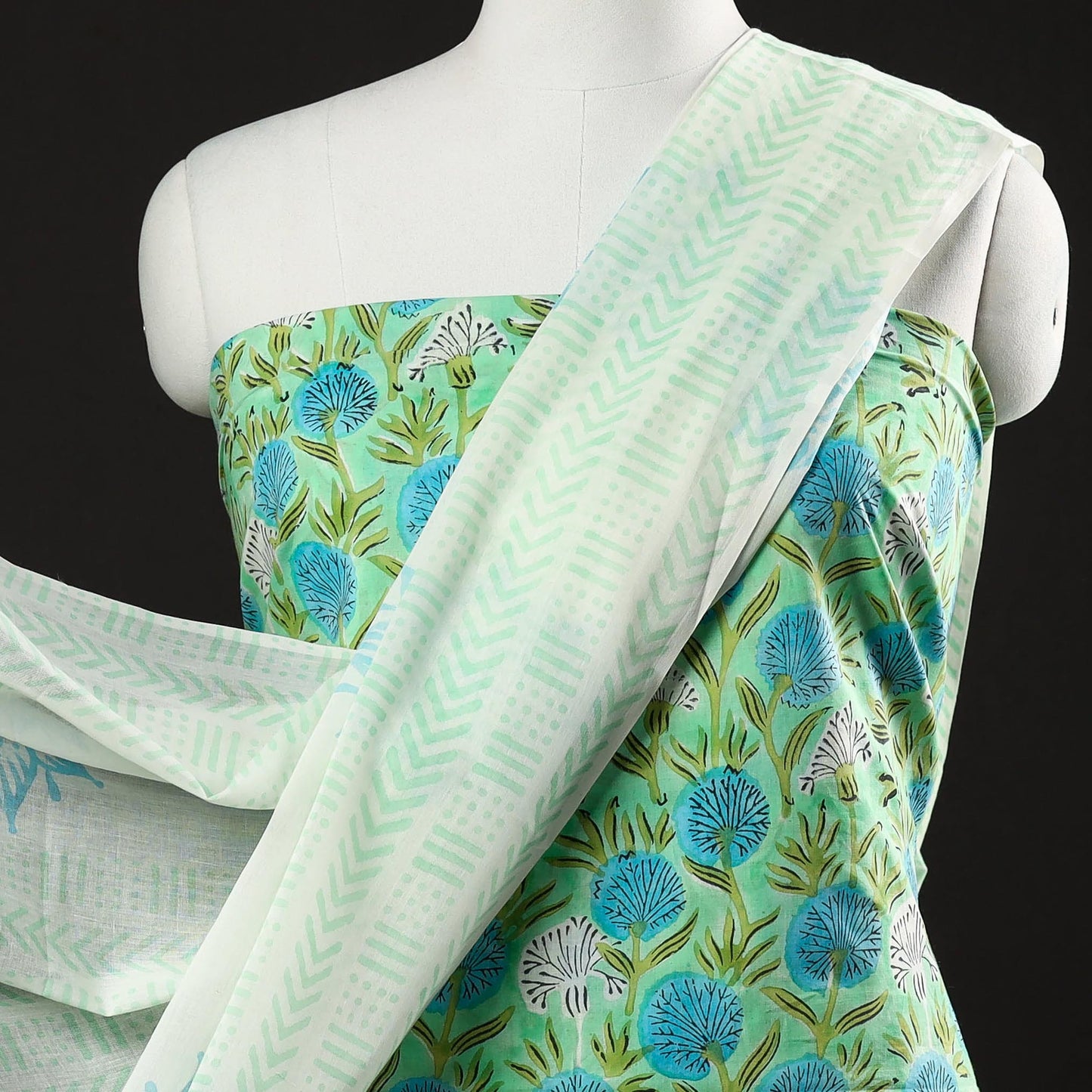 Buy 3pc Sanganeri Block Printed Cotton Suit Material Set Onine l iTokri.com