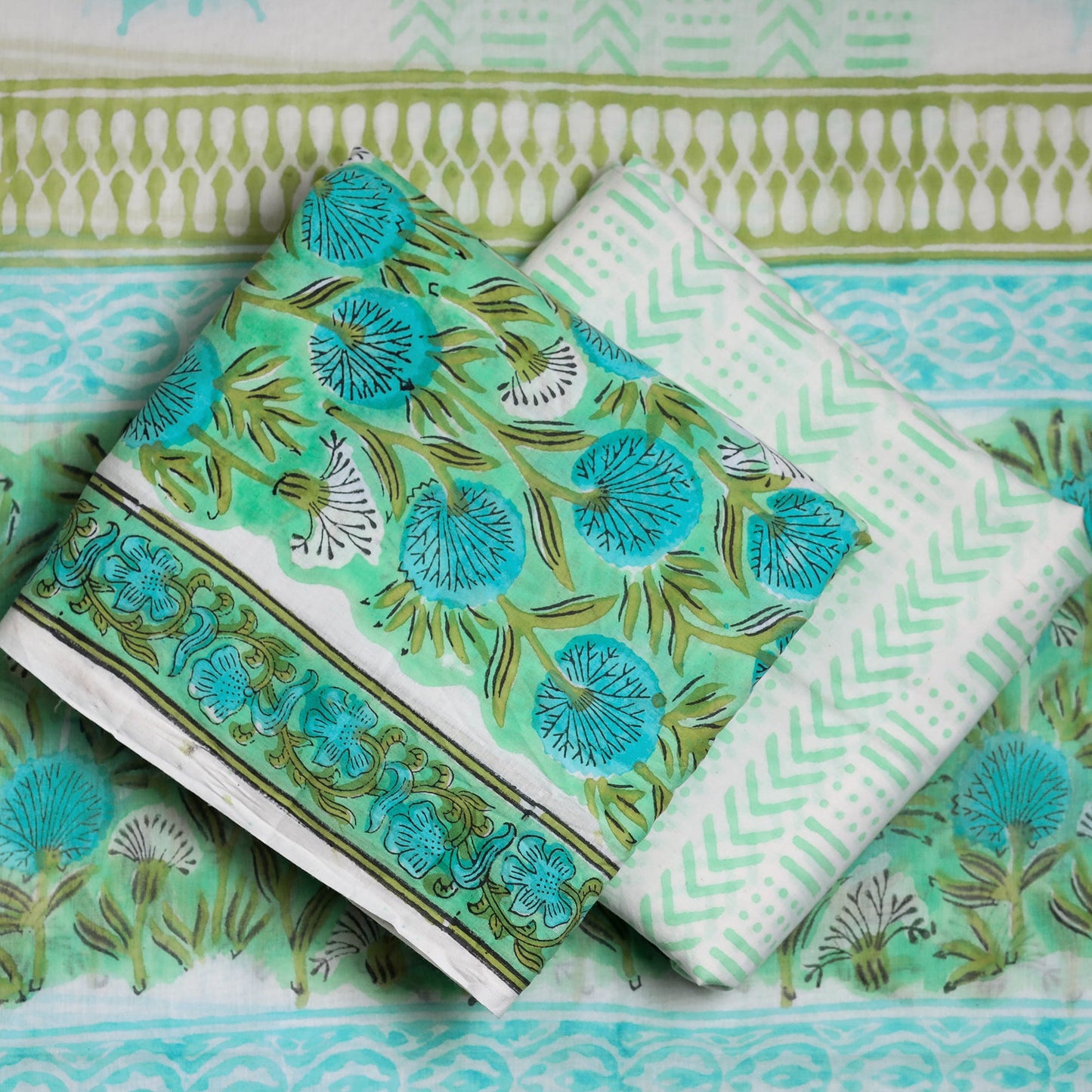 Buy 3pc Sanganeri Block Printed Cotton Suit Material Set Onine l iTokri.com