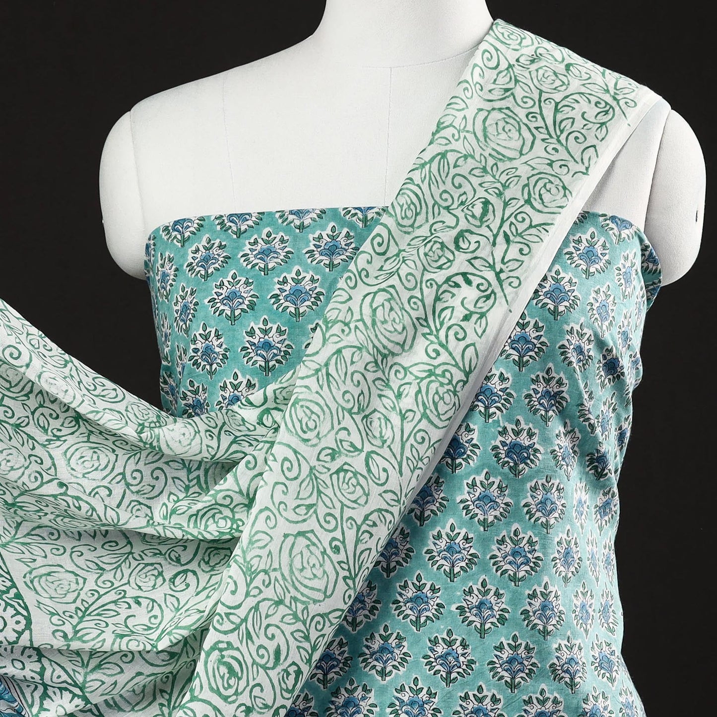  3pc Sanganeri Block Printed Cotton Suit Material Set Onine 