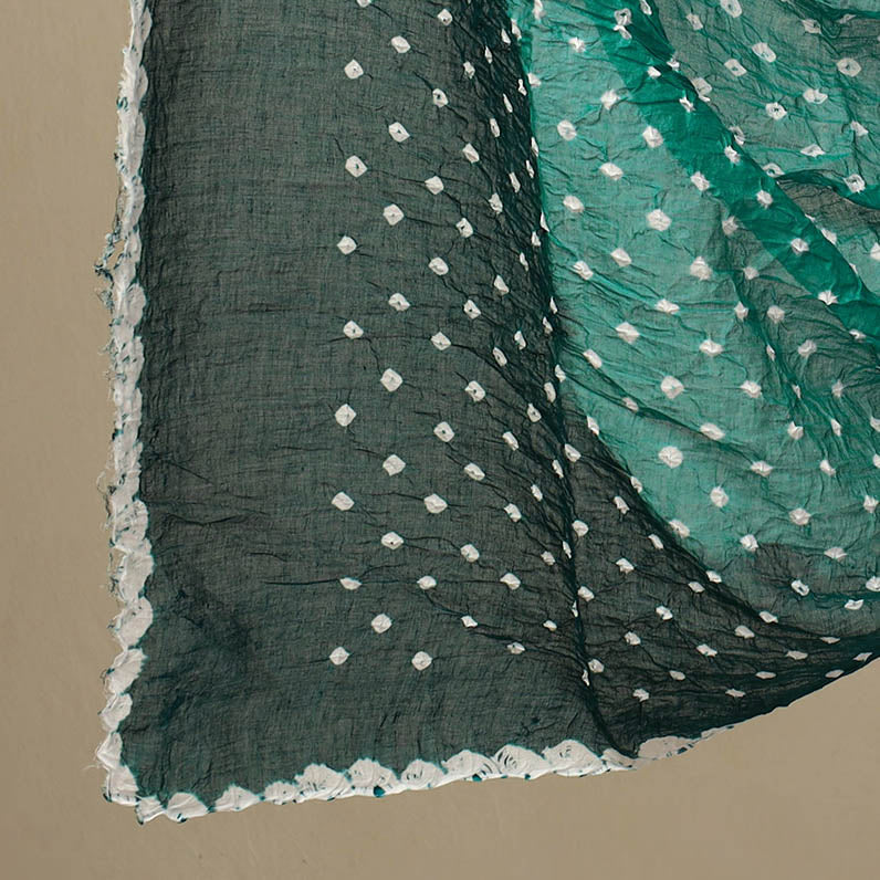 Green 3pc Tie & Dye Satin Cotton Bandhani Dress Material