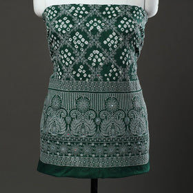 Green 3pc Tie & Dye Satin Cotton Bandhani Dress Material