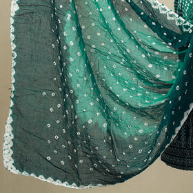  Green 3pc Tie & Dye Satin Cotton Bandhani Dress Material