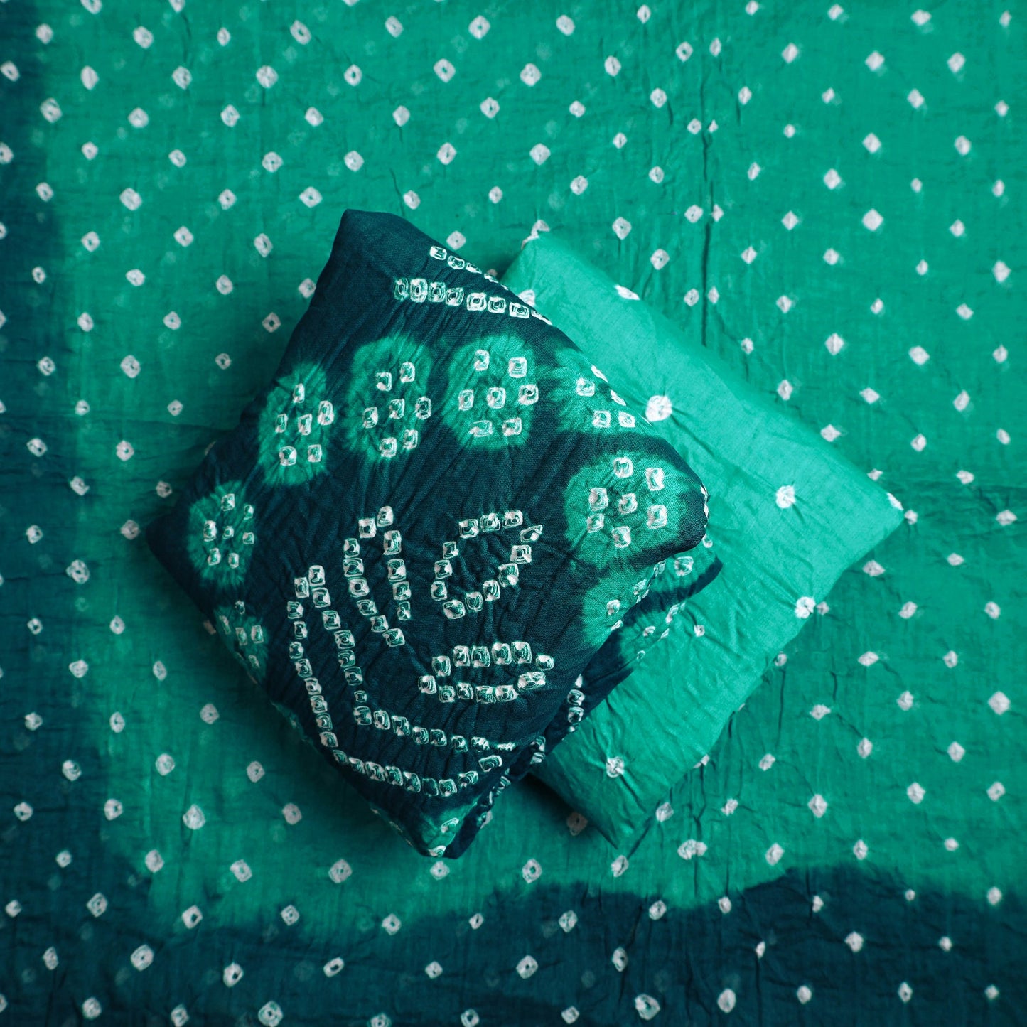 Green 3pc Tie & Dye Satin Cotton Bandhani Dress Material