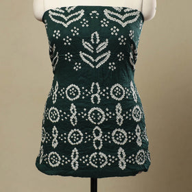 Buy 3pc Tie & Dye Satin Cotton Green Bandhani Dress Material