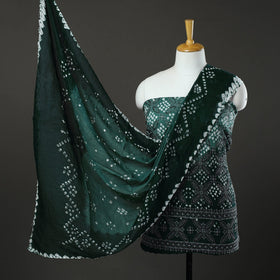 Green 3pc Tie & Dye Satin Cotton Bandhani Dress Material