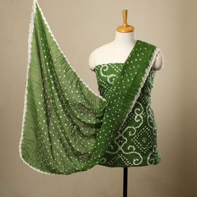 Green 3pc Tie & Dye Satin Cotton Bandhani Dress Material