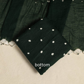 Green 3pc Tie & Dye Satin Cotton Bandhani Dress Material