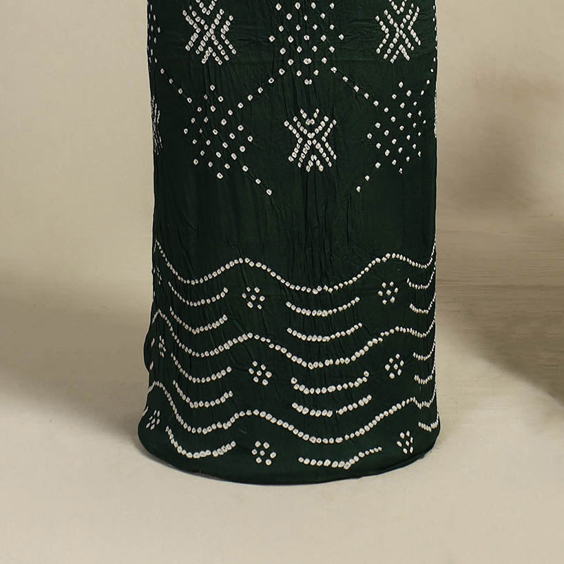 Green 3pc Tie & Dye Satin Cotton Bandhani Dress Material