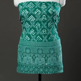 Green 3pc Tie & Dye Satin Cotton Bandhani Dress Material