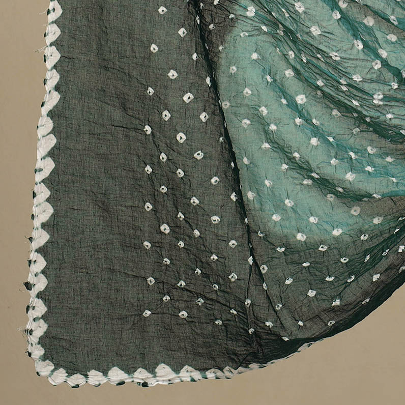 Green 3pc Tie & Dye Satin Cotton Bandhani Dress Material