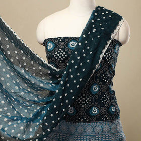 Green 3pc Tie & Dye Satin Cotton Bandhani Dress Material