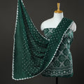 Green 3pc Tie & Dye Satin Cotton Bandhani Dress Material