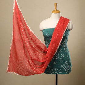 Green 3pc Tie & Dye Satin Cotton Bandhani Dress Material