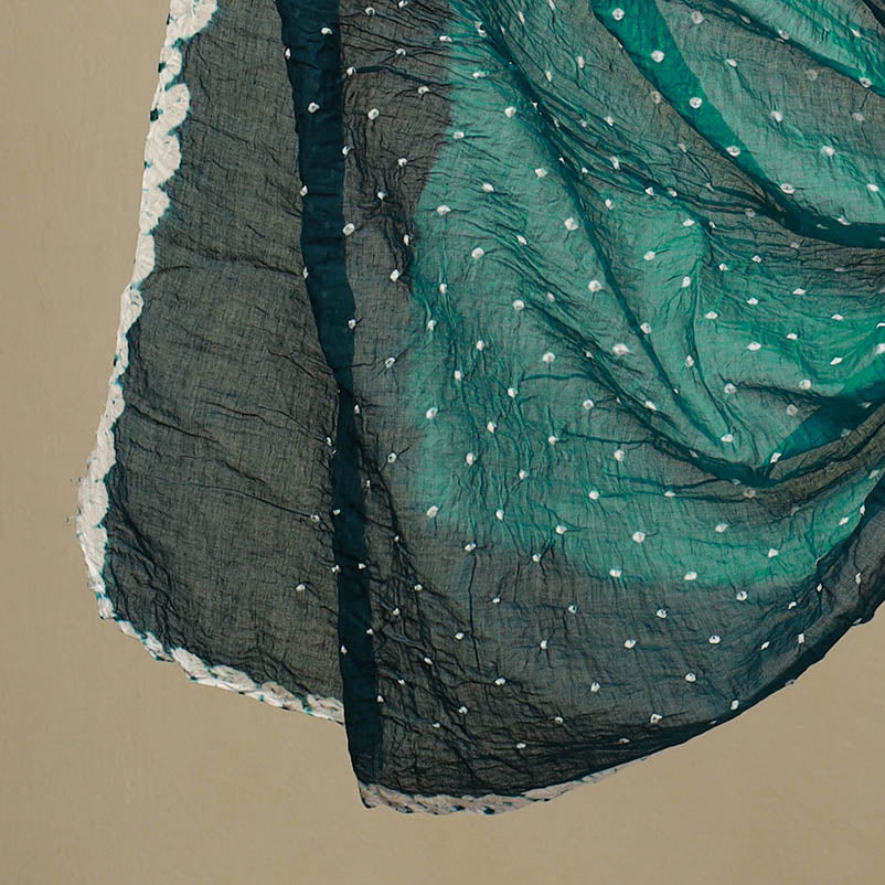 Green 3pc Tie & Dye Satin Cotton Bandhani Dress Material