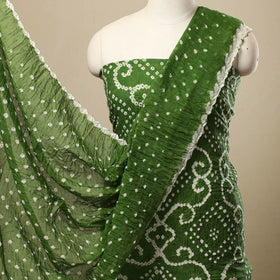 Green 3pc Tie & Dye Satin Cotton Bandhani Dress Material
