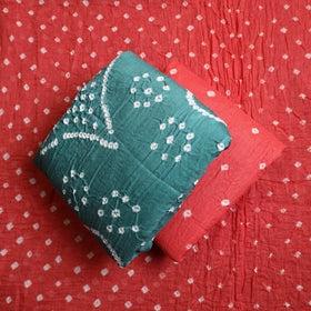 Green 3pc Tie & Dye Satin Cotton Bandhani Dress Material