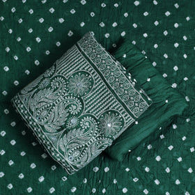 Green 3pc Tie & Dye Satin Cotton Bandhani Dress Material