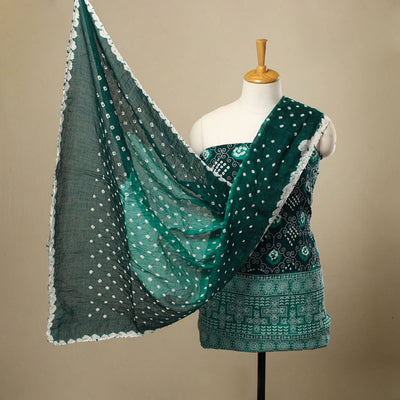 Green 3pc Tie & Dye Satin Cotton Bandhani Dress Material