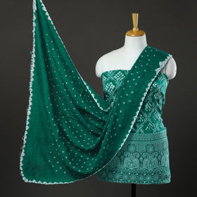 Green 3pc Tie & Dye Satin Cotton Bandhani Dress Material