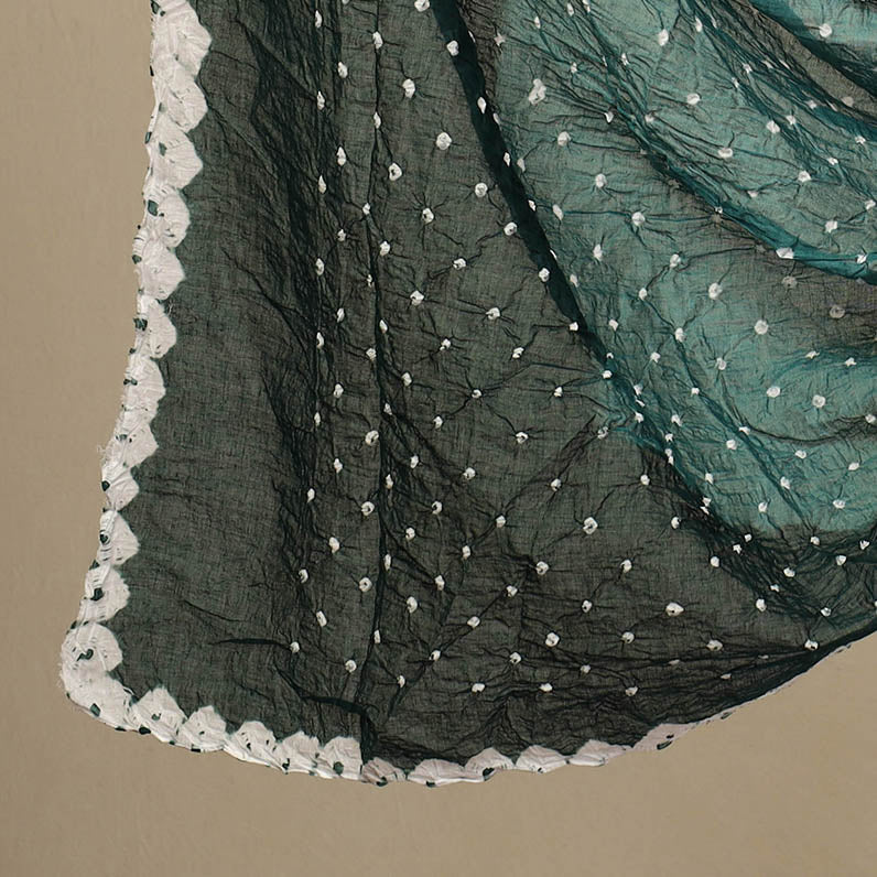 Green - 3pc tie & dye satin cotton bandhani unstitched