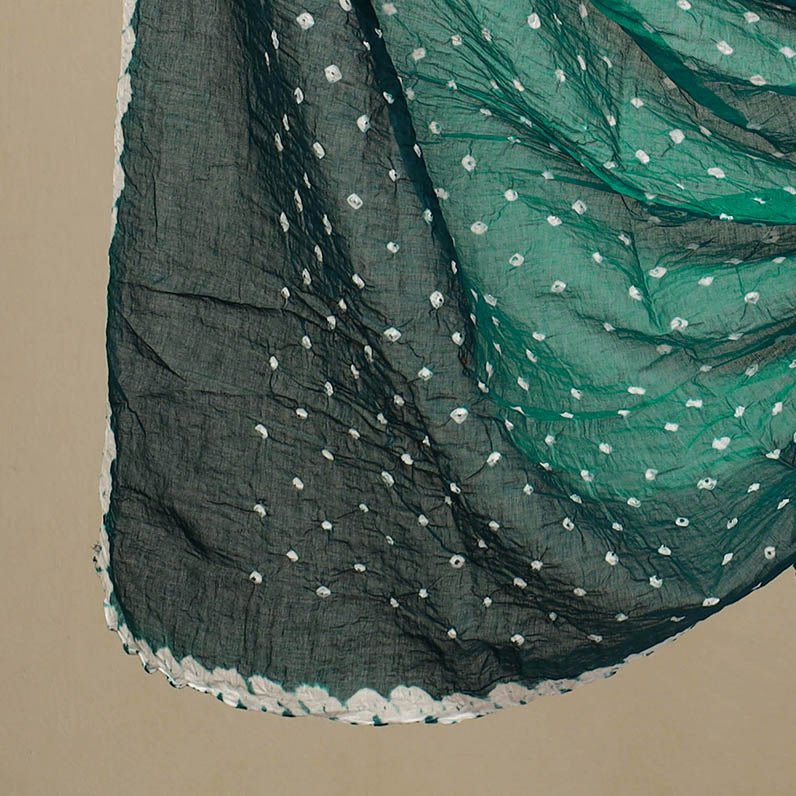 Green 3pc Tie & Dye Satin Cotton Bandhani Dress Material