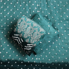 Green 3pc Tie & Dye Satin Cotton Bandhani Dress Material