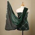 Green 3pc Tie & Dye Satin Cotton Bandhani Dress Material