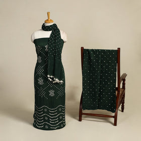 Green 3pc Tie & Dye Satin Cotton Bandhani Dress Material