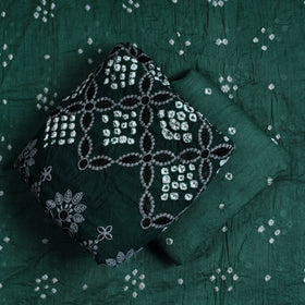 Green 3pc Tie & Dye Satin Cotton Bandhani Dress Material