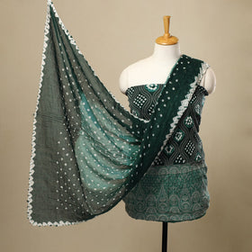 Green 3pc Tie & Dye Satin Cotton Bandhani Dress Material