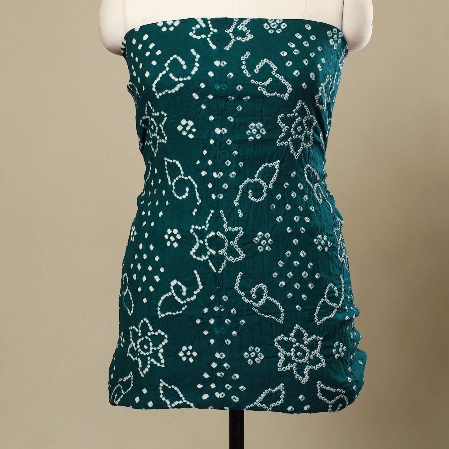  3pc Tie & Dye Satin Cotton Green Bandhani Dress Material