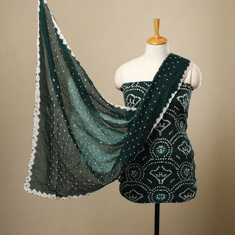 Green - 3pc tie & dye satin cotton bandhani unstitched