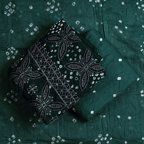Green 3pc Tie & Dye Satin Cotton Bandhani Dress Material