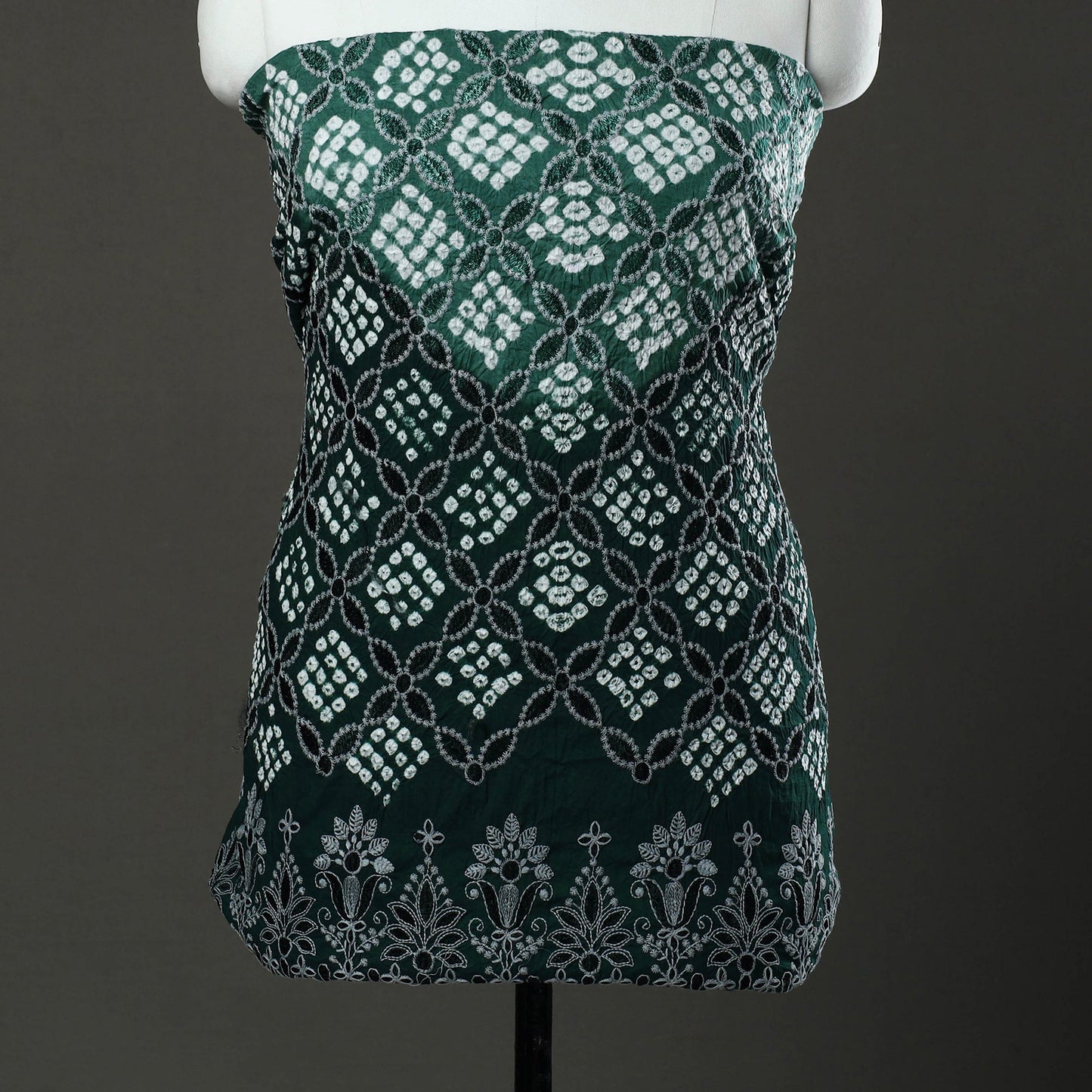 Green 3pc Tie & Dye Satin Cotton Bandhani Dress Material