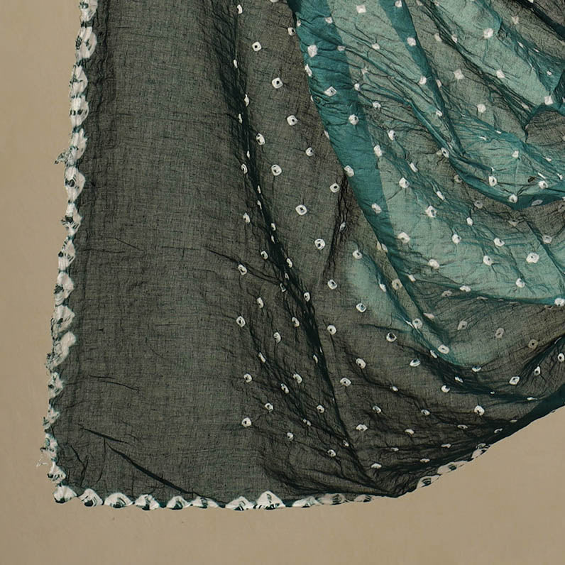 Green 3pc Tie & Dye Satin Cotton Bandhani Dress Material