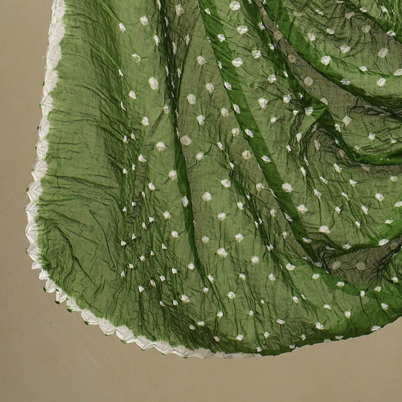 Green 3pc Tie & Dye Satin Cotton Bandhani Dress Material